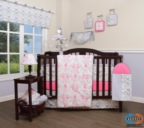 Bumperless 12 Pieces Flamingo Bird Baby Nursery Crib Bedding Set optimababy