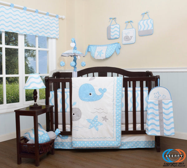 Buy Online Best Bumperless Baby Lovely Whale 12 Piece Nursery Crib Bedding Set - optimababy