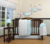 Buy Online Best Bumperless Glacier Blue Gray Chevron Boutique Baby 12 Piece Crib Bedding Set - optimababy