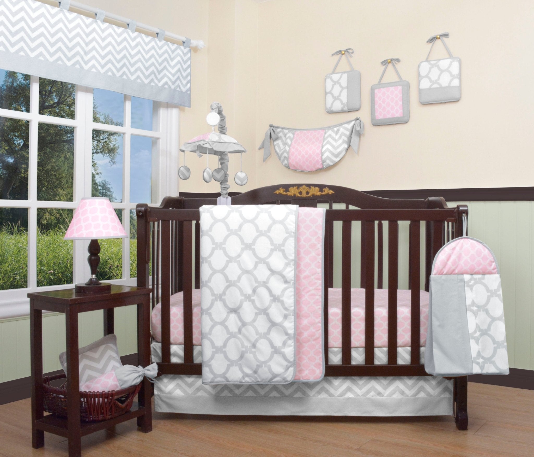 Pink and grey chevron crib bedding online