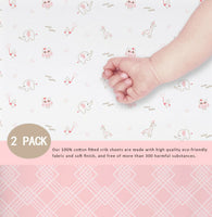 OptimaBaby 2PCS Pack Pink Animals Fitted Crib Sheets