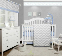 OptimaBaby Bumperless 5PCS Blue Chevron Baby Nursery Crib Bedding Set