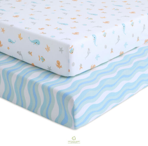 OptimaBaby 2PCS Pack Sea Animals Fitted Crib Sheets