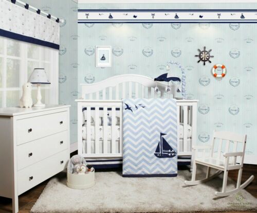 OptimaBaby Bumperless Nautical Explorer Sailor 5 Piece Baby Nursery Crib Bedding Set