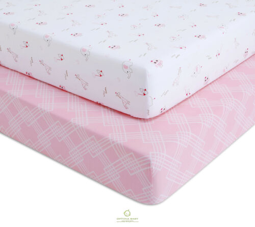 OptimaBaby 2PCS Pack Pink Animals Fitted Crib Sheets