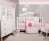 OptimaBaby Bumperless 5PCS Owls Baby Nursery Crib Bedding Set