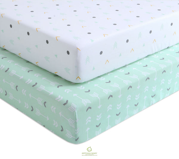 OptimaBaby 2PCS Pack Woodland Green Arrow Fitted Crib Sheets