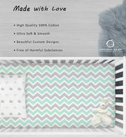 OptimaBaby 2PCS Pack Green Elephant Chevron Fitted Crib Sheets