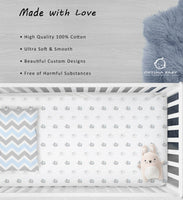 OptimaBaby 2PCS Pack BLue Elephant Chevron Fitted Crib Sheets