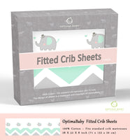 OptimaBaby 2PCS Pack Green Elephant Chevron Fitted Crib Sheets