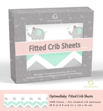 OptimaBaby 2PCS Pack Green Elephant Chevron Fitted Crib Sheets