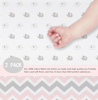 OptimaBaby 2PCS Pack Pink Elephant Chevron Fitted Crib Sheets