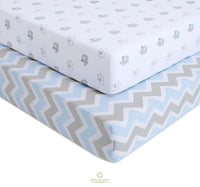 OptimaBaby 2PCS Pack BLue Elephant Chevron Fitted Crib Sheets