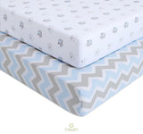 OptimaBaby 2PCS Pack BLue Elephant Chevron Fitted Crib Sheets