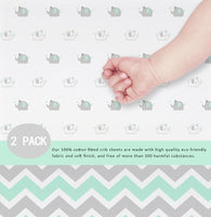 OptimaBaby 2PCS Pack Green Elephant Chevron Fitted Crib Sheets