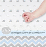 OptimaBaby 2PCS Pack BLue Elephant Chevron Fitted Crib Sheets