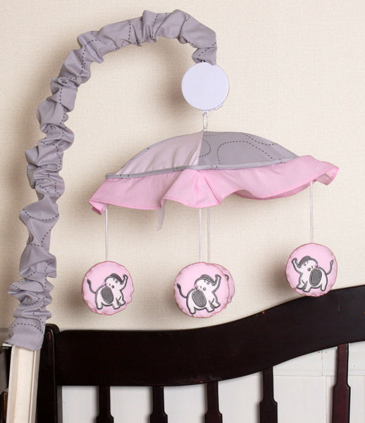 Pink Gray Elephant Musical Mobile by GEENNY