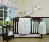 Bumperless Boutique Baby 12 Piece Crib Bedding Set, Soft Mint Green/Gray Chevron