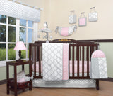 Bumperless Salmon Pink Gray Chevron Boutique Baby 12 Piece Crib Bedding Set