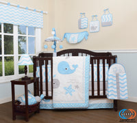 Bumperless Baby Lovely Whale 12 Piece Nursery Crib Bedding Set