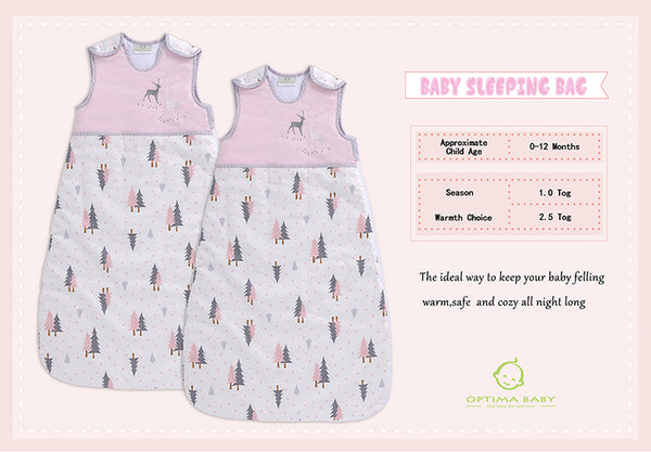 OptimaBaby Pink Grey Woodland Deer Baby Sleeping Bag Winter Model 2.5 Tog Small (0-12M)